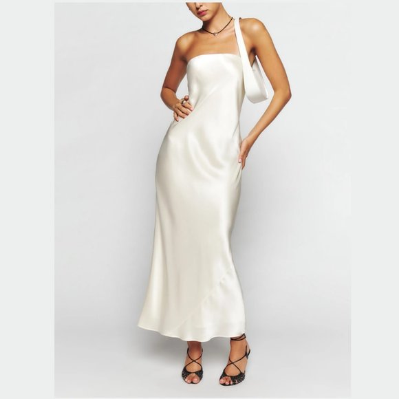Reformation Joana silk Dress in  Fior Di Latte aka white - Picture 1 of 6